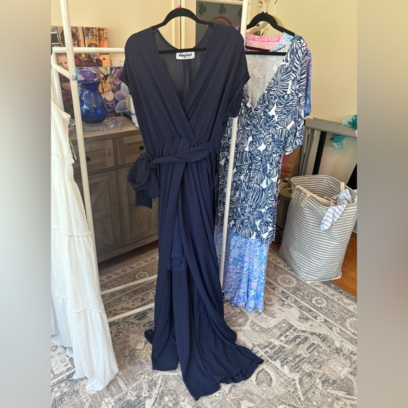 Meghan LA Dresses Meghan La Deep Blue Faux Wrap Maxi